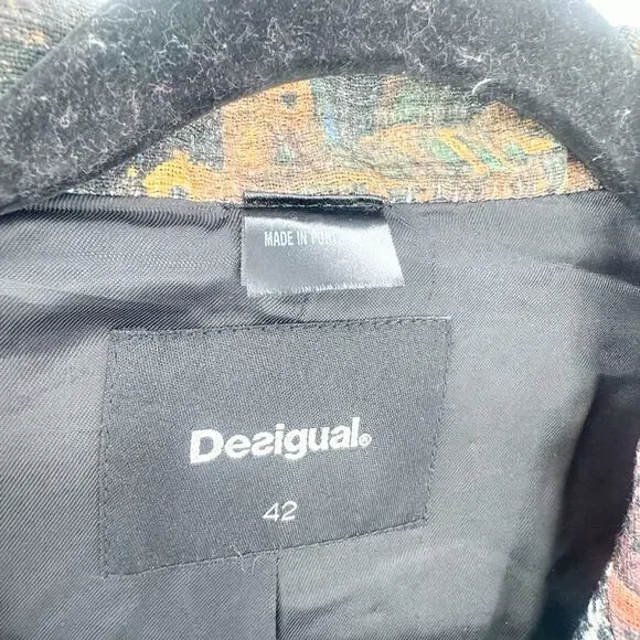 Desigual Women's One Button Blazer Jacket Multicolor Size 42 US 8 NWT